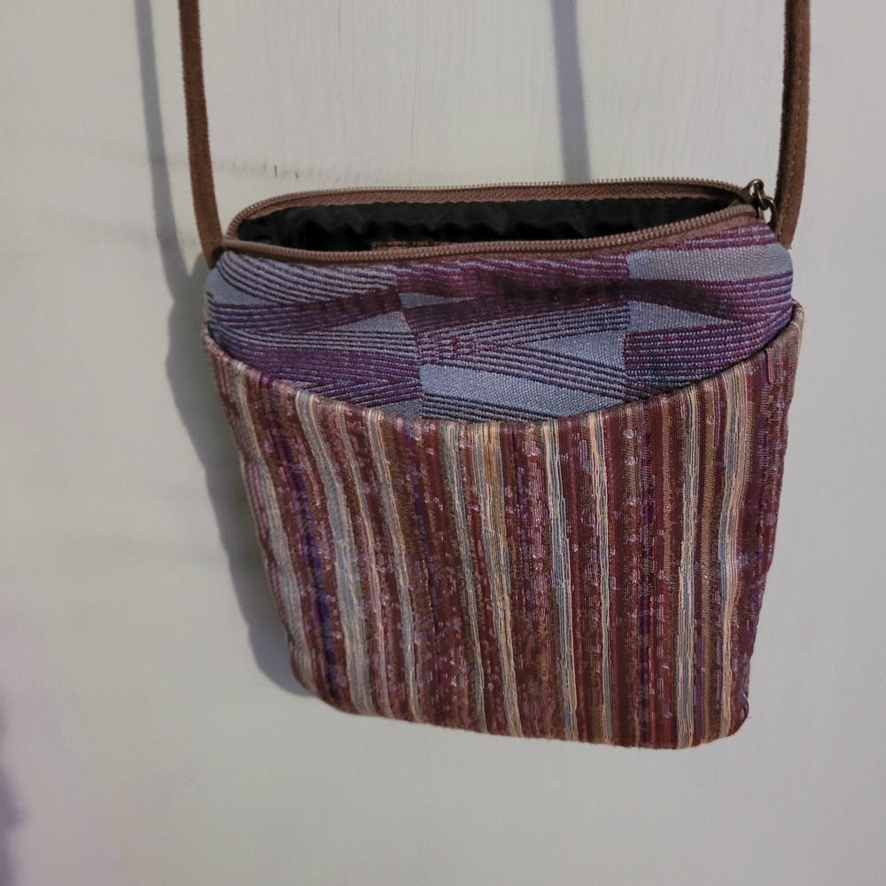 Elegant Striped Crossbody Bag in Purple and Brown